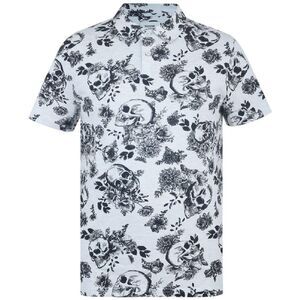 Firetrap Mens Floral Skull All-Over Print Polo Shirt / White/Black